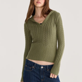 Green Cable Knit High Rib Hem Hooded Sweater