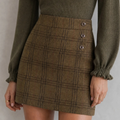 Brown Plaid Zipper Button High Waist Mini Skirt