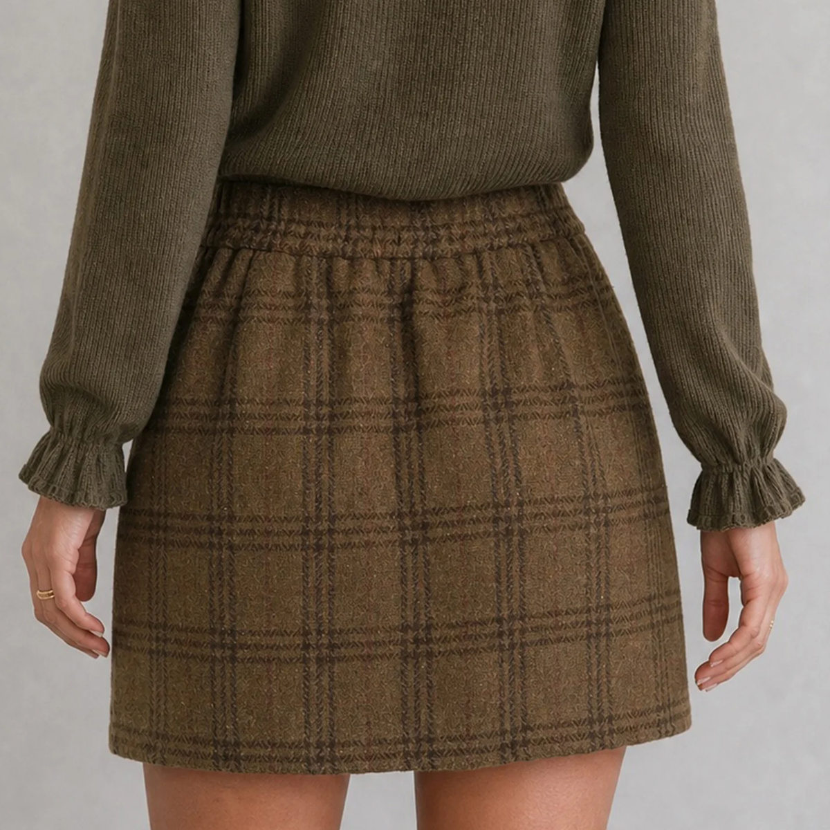Brown Plaid Zipper Button High Waist Mini Skirt