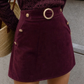 Belted Button Pocket A-Line Mini Skirt
