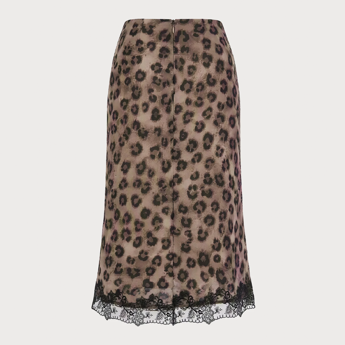 Animal Print Lace Trim Straight Midi Skirt