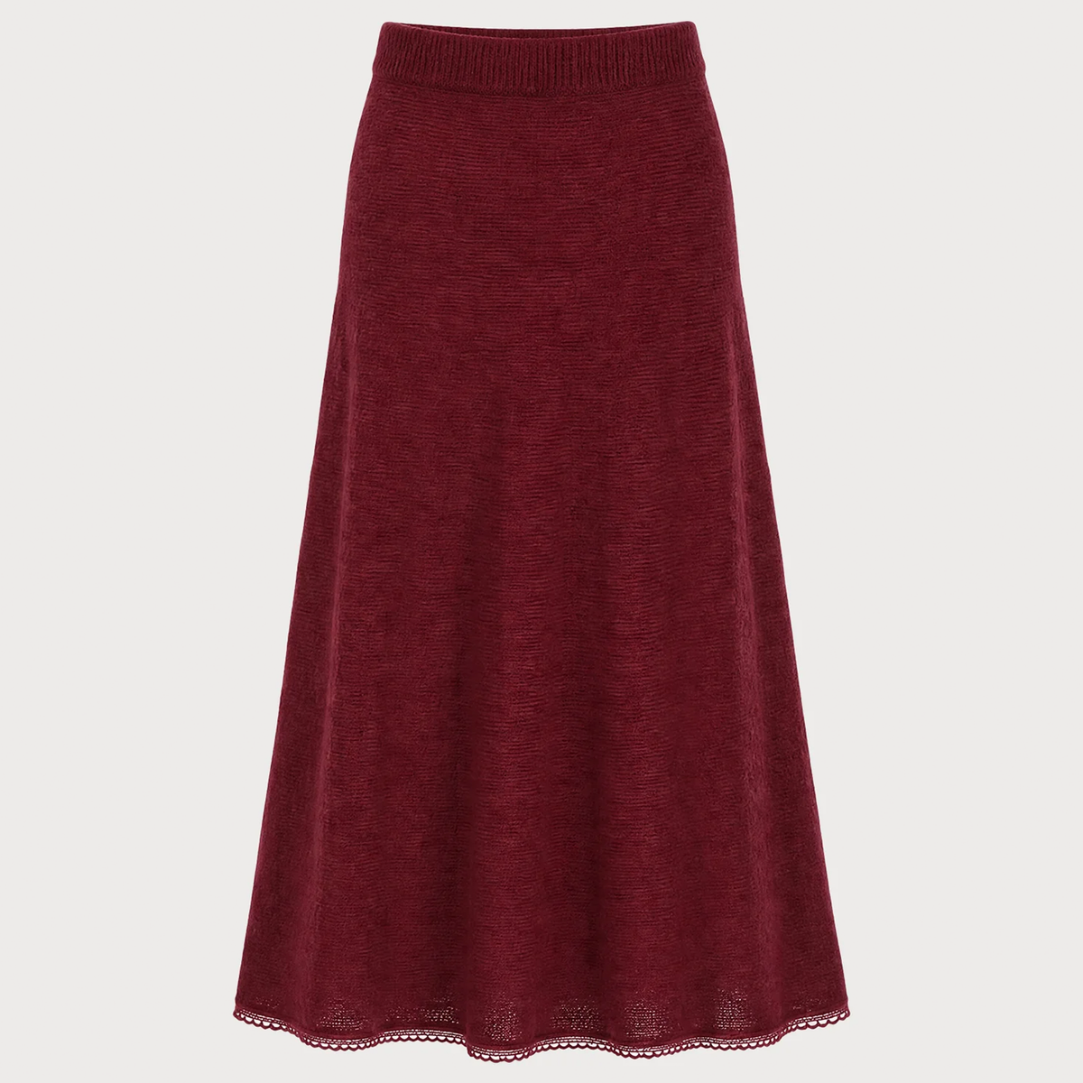 Red Lace Hem Elastic Waist A-Line Maxi Skirt